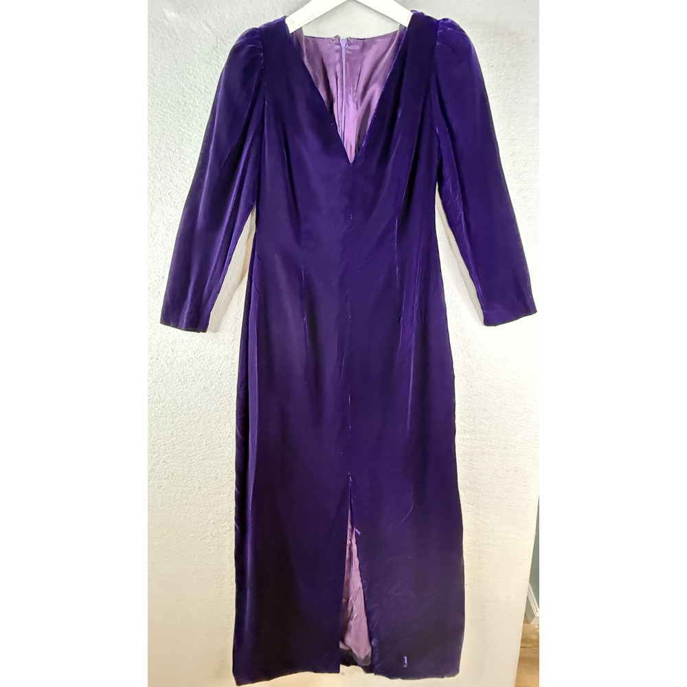 Vtg 70s 80s Mollie Parnis‎ Velvet Evening Gown Sz 12 Purple Goth Whimsigoth READ